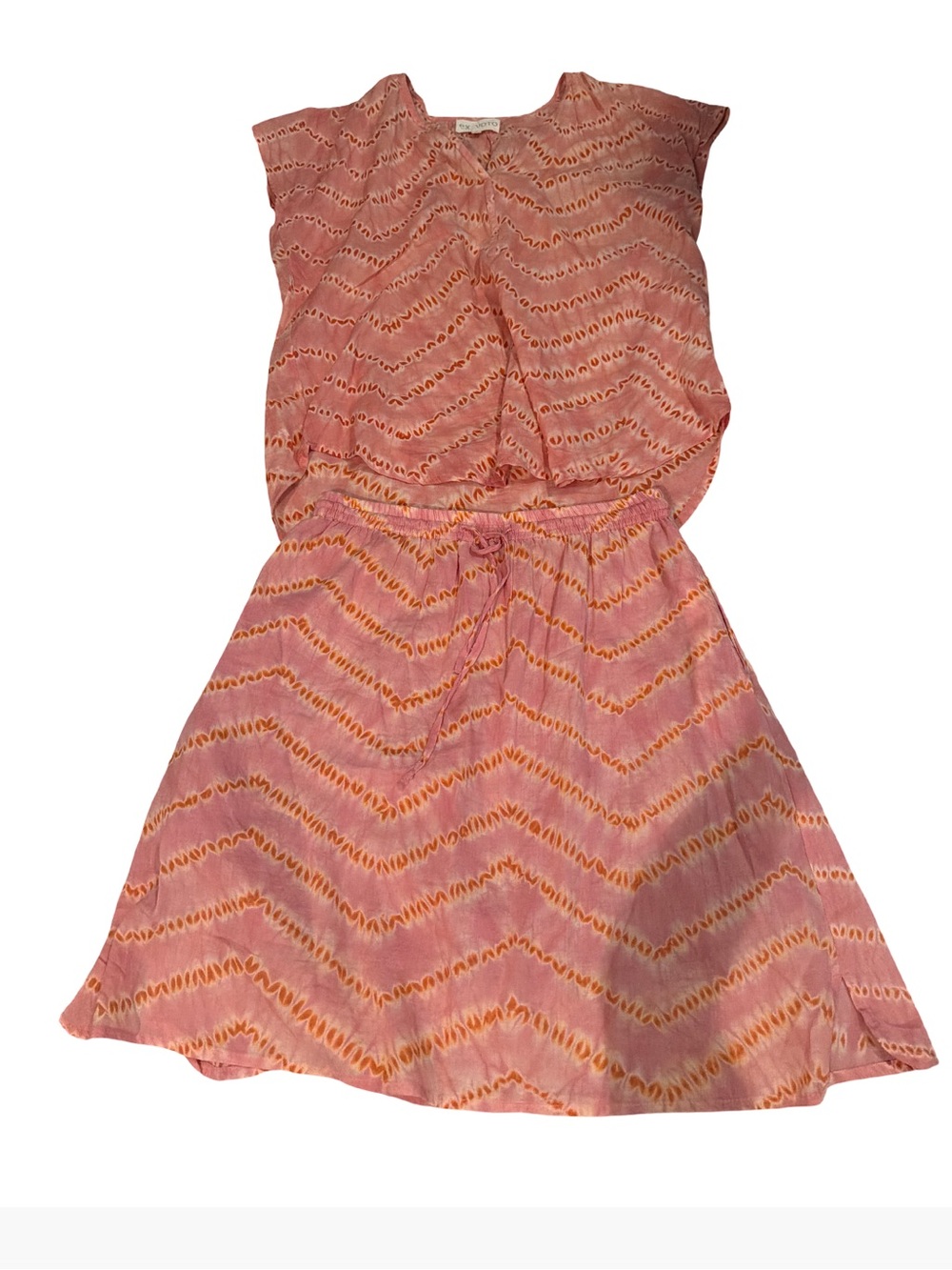Ex voto size medium 100% cotton pink and orange skirt and top matching set